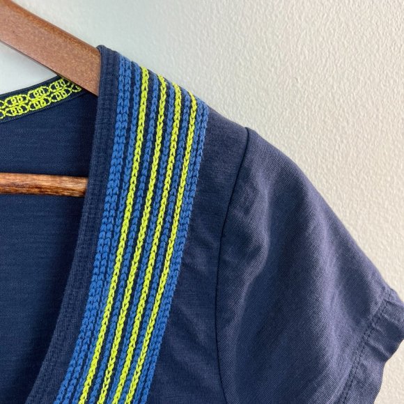 Boden Dress 12 Navy Blue Embroidered Scoop Neck Shirt Sleeve A-Line Knee Length - Picture 4 of 8